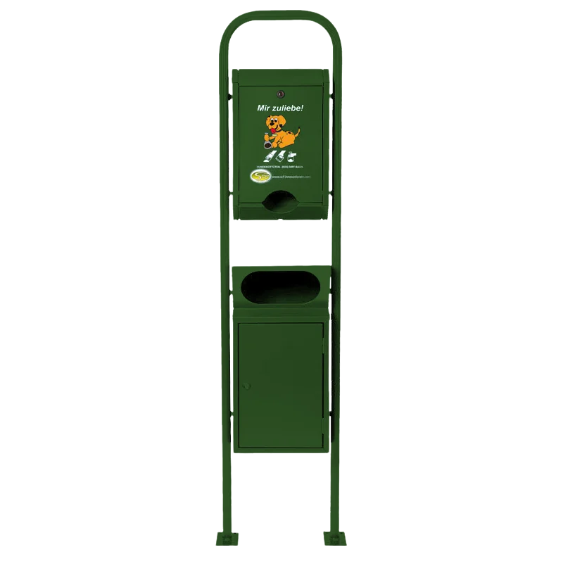 Hundekotbeutelspender Standard mit Mülleimer Griffloch Laubgrün