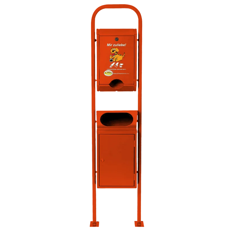 Hundekotbeutelspender Standard mit Mülleimer Griffloch Reinorange