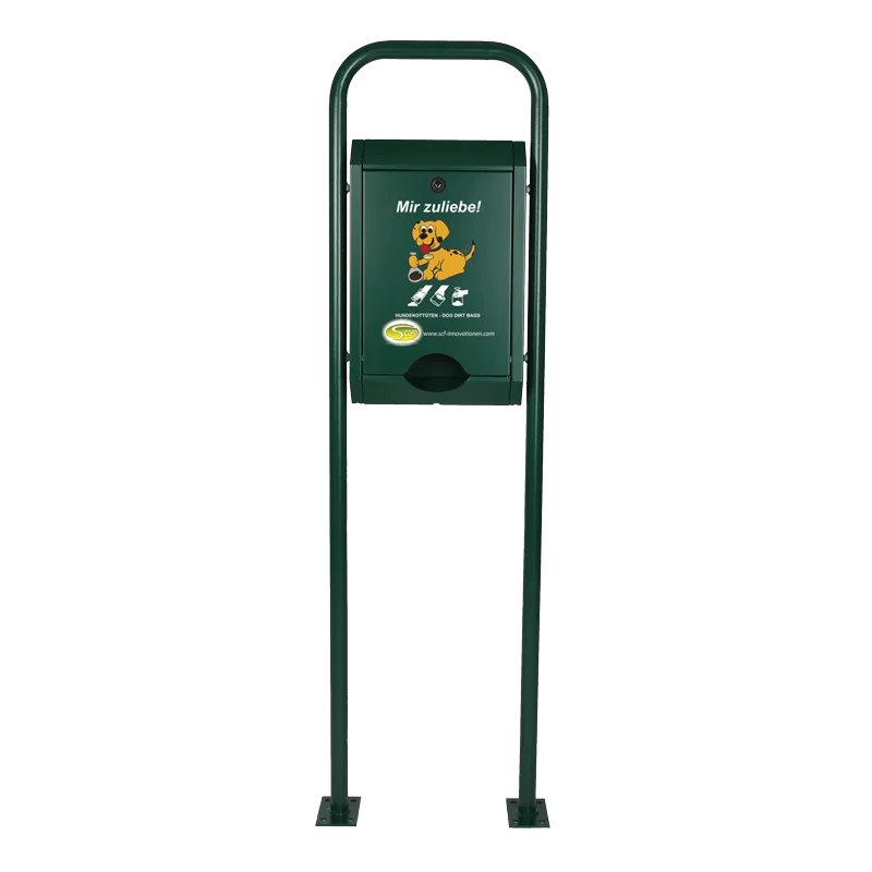 Hundekotbeutelspender Standard in grünem Bügelgestell zur freien Aufstellung im Außenbereich