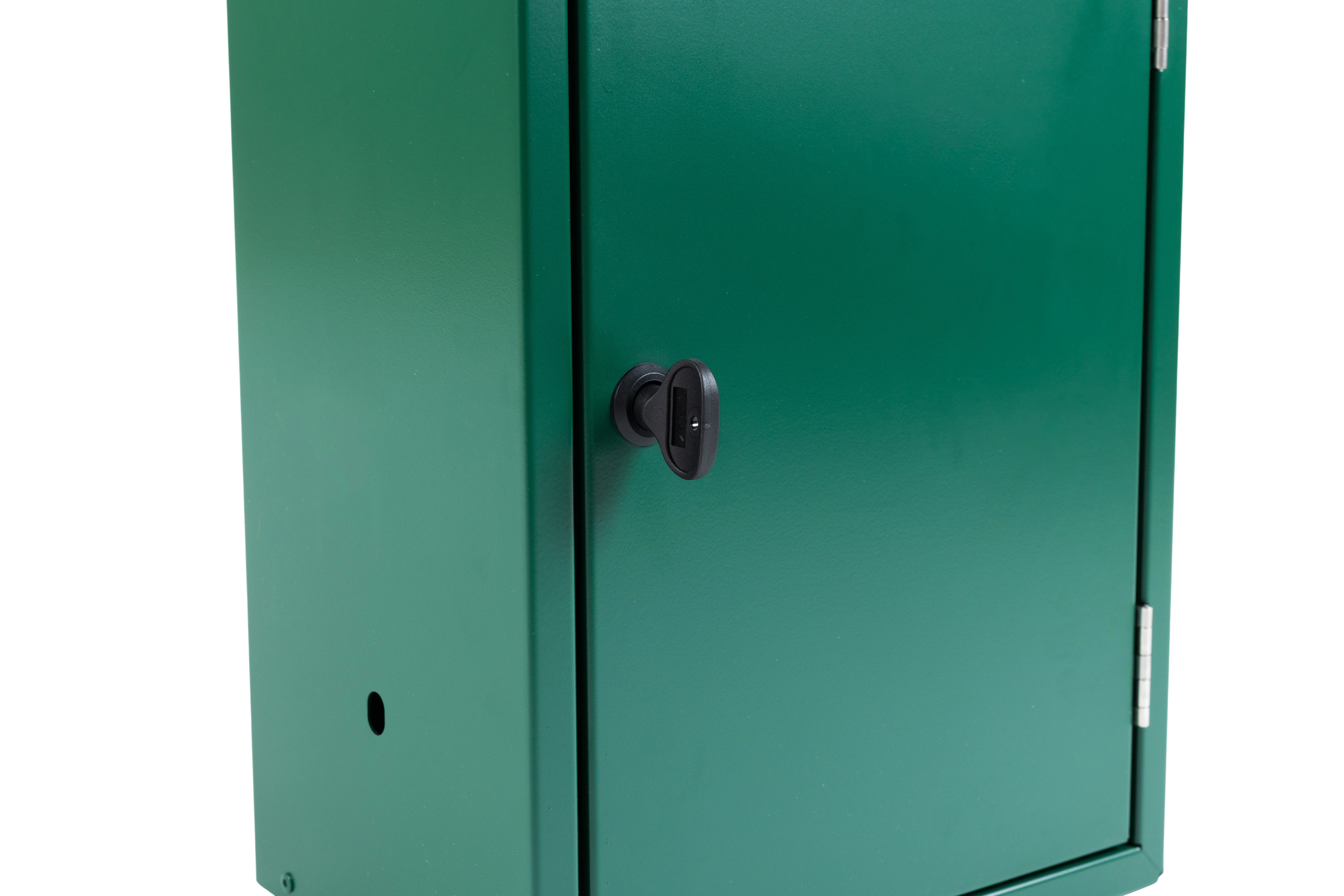 Mülleimer Griffloch in Tannengrün mit geschlossener Tür und schwarzem Drehverschluss