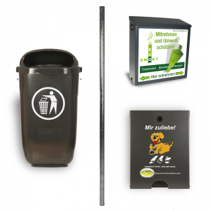 Combination of the EcoSmoky, the Flexi dispenser, the 2 m long pillar and the Flexi litter bin